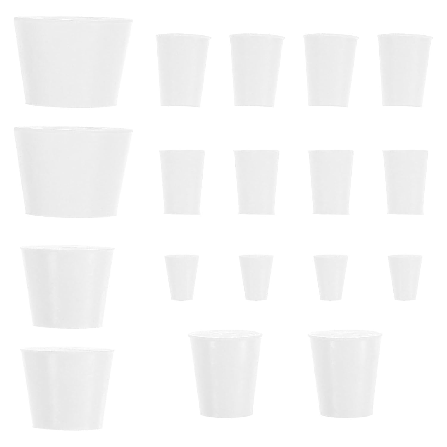 18pcs White Solid Rubber Stoppers Lab Sealing Tapered Plugs Assorted Sizes 000# to 8# Laboratory Tube and Pipette Plugs for Conical Flasks
