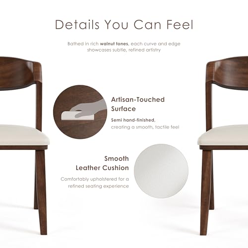 Furniture of America Nazaen IV Mid-Century Modern Solid Wood 20-inch Side Chairs Set of 2 with Curved Backrest, Semi-Handmade, Upholstered Seating for Home Kitchen, Dining Room, Rich Walnut by Furniture of America - Used condition - Image 4