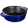 STAUB Cast Iron Set 4-pc, Stackable Space-Saving Cookware Set, Dutch Oven with Universal Lid, Made in France, Dark Blue