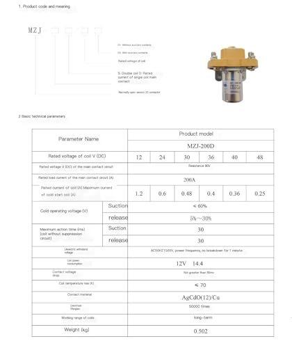 Contacteur cc MZJ-200D 12V pour alimentation de camion gerbeur