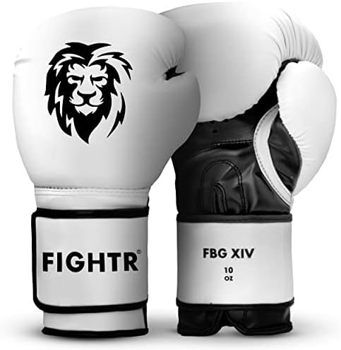 FIGHTR® Boxing Gloves - Ideal Stability & Impact Strength | Punching Gloves for Boxing, MMA, Muay Thai, Kickboxing & Martial Arts | Includes Carry Bag (White/Black, 16 oz)