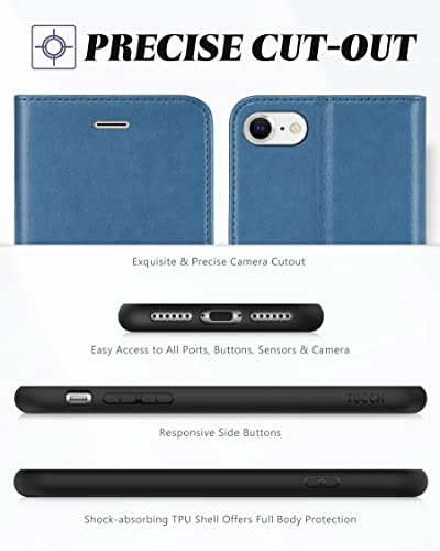 Tucch Case For Iphone Se 2022/Iphone Se 2020/Iphone 8/Iphone 7, Pu Leather Wallet Magnetic Stand Folio With Card Slot Holder, [Tpu Shockproof Inner Case] Compatible With Iphone Se3/7/8/Se2, Lake Blue #TOP7