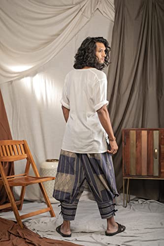 Image of The Veshti Company Cotton Baggy Pants Drop Crotch Harems for Men's Loose Boho Oversized Striped Meditation Yoga Pant with Pocket