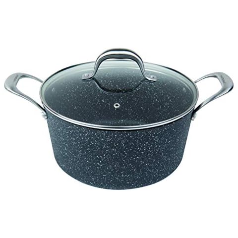 Masterpan MP-131 Stock Pot with Lid Double Layer Performance Granite Non Stick Coating, Premium Stainless Steel Stay Cool Handle, Induction Compatible, Oven Safe, cast_Aluminium, 5 quarts, Grey Cover