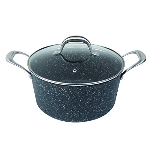 Masterpan MP-131 Stock Pot with Lid Double Layer Performance Granite Non Stick Coating, Premium Stainless Steel Stay Cool Handle, Induction Compatible, Oven Safe, Cast Aluminium, 4.7 liters, Grey
