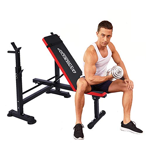Adjustable Weight Bench Incline Seat Multi-Function Folding weight benches Fitness Workout Barbell Rack for Strength Training Home Gym (Red)
