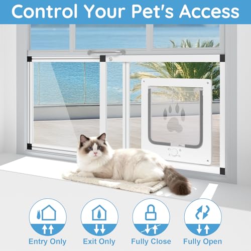 Sliding Cat Door for Window, Fits 32"-37" Width Window, 1-Min Install | Aluminum Frame + HD Glass | Weatherproof Design | Magnetic Closure Window Cat Door Insert, Adjustable Pet Door Window for Cats - Image 3