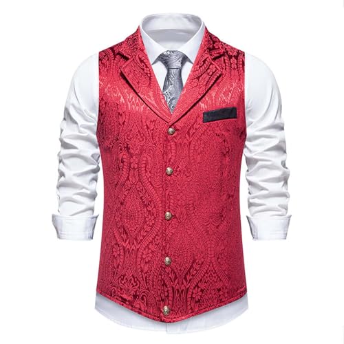 Men's Victorian Gothic Steampunk Vest Formal Sleeveless Single-Breasted Jacquard Waistcoat Tuxedo Suit Dress Vests