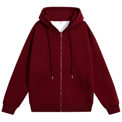 [uptoyou] パーカー メンズ ジップパーカー スウェット レディース 12.3オンス 秋冬服 無地 大きいサイズ ジップアップ 丈長め ゆったり トップス 長袖 フード付き 通勤通学 男女兼用 春秋服(L ワイン) - uptoyou - 商品画像
