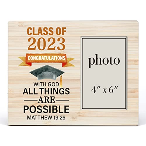 Nurawo Positive Graduation Theme Wood Picture Frame Rustic Matthew 19:26 Bible Verse Wooden Photo Frame For Tabletop Or Wall Display (For 4X6 Photo), Graduation Gift For Class Of 2023 #TOP1