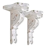 BIG FORTUNE Juego de 2 ménsulas para estantes de madera, soportes decorativos de madera, estante vintage de madera, estante de pared flotante blanco largo