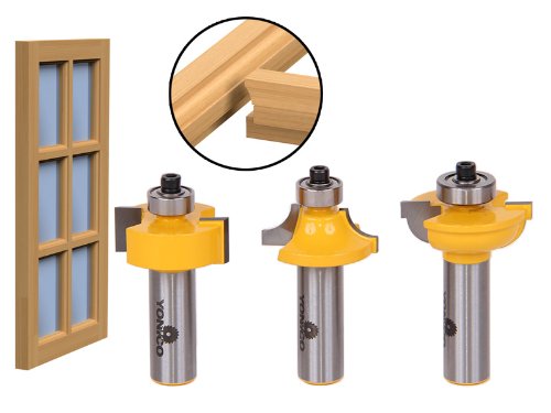 Yonico 12319 - 3 Bit Glass Door Router Bit Set, Round Over, Cove and Rabbet Bits for Glass Doors - 1/2" Shank - Image 3
