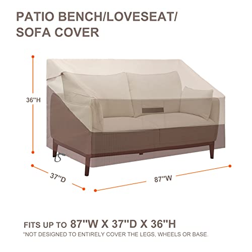 Elextyle Waterproof Outdoor Sofa Covers,Heavty Duty 3-Seater Patio Couch Cover,Windproof Outdoor Bench Cover,Durable Lawn Patio Loveseat Cover,87" Wx 37" Dx 36" H,Beige & Brown #TOP3