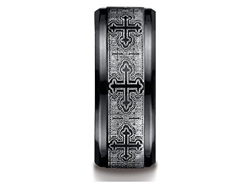 Black Titanium 9mm Comfort-Fit Cathedral Cross Design Wedding Band/Ring3