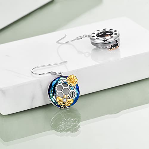 Image of LUHE Bee Earrings for Women 925 Sterling Silver Bumble Earrings with Honeycomb Honeybee Jewelry Dangle Gifts for Women