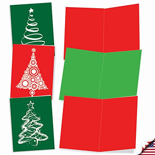 Image of The Best Card Company - 10 Blank Christmas Note Cards with Envelopes for Men and Women (4 x 5.12 Inch) - Fun Assorted Holiday Notecard Set - Fanciful Firs M3270