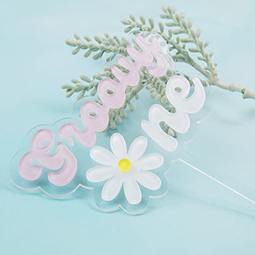 Groovy One Daisy Cake Topper，Acrylic Stereo Cake Decoration，Retro Daisy First Birthday Cake Topper，Groovy 1St Birthday Decor Cake Smash，Groovy One Transparent Cake Topper #TOP4