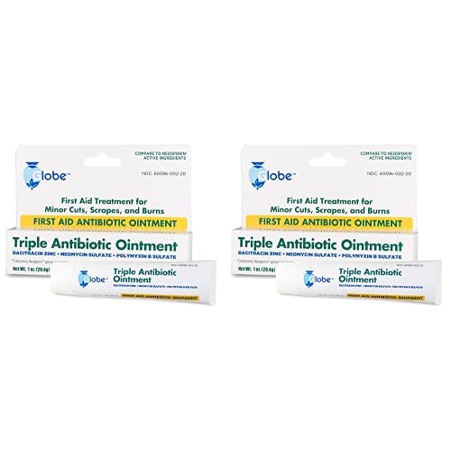 Globe Triple Antibiotic First Aid Ointment, 1 Oz. | 24-Hour Infection Protection, Treatment for Minor Scrapes, Burns and Cuts | (1 Tube) (Pack of 2)