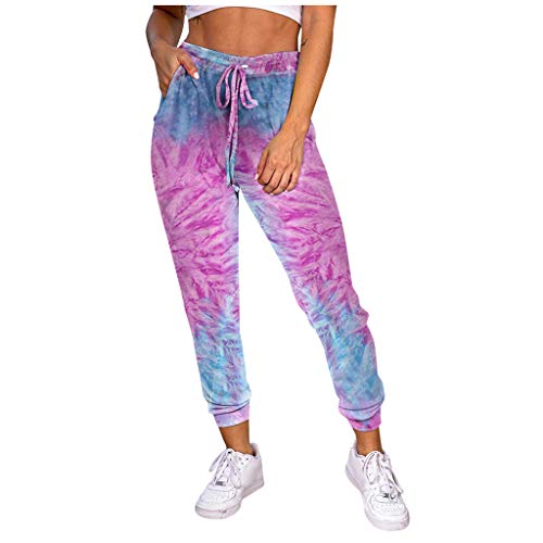 heavKin-Clothes Womens Elastic Waist Sports Casual Pants Lace-up Tie-Dye Print Homewear Tracksuit Sweatpants