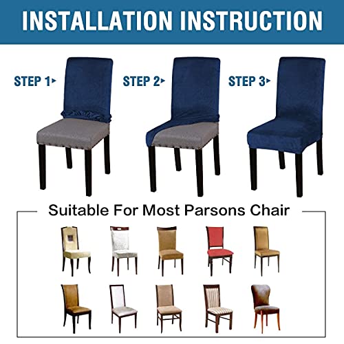 H.versailtex Recliner Chair Cover Velvet Plush 1-Piece Bundle Dining Room Chair Slipcovers Set Of 4, Navy #TOP6