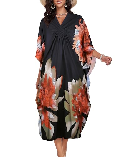 Image of Kaftan Dresses for Women V Neck Caftans Batwing Sleeve Beach Cover Ups