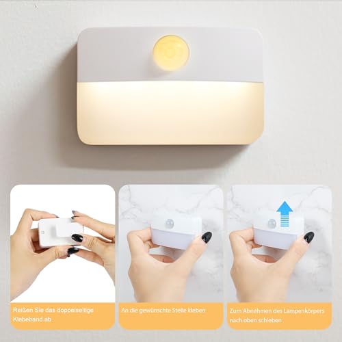 8PCS LED Treppenbeleuchtung mit Bewegungsmelder - Innen Nachtlicht, Treppenlicht mit Motion Sensor Akku, Kleine Lampe Treppenstufenbeleuchtung mit Batterie, Night Light für Kinder, Trepp, Flur