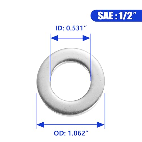 Image of 1 /2 inch x 1.062 inchOD Flat Washer, 316 Stainless Steel Flat Washers, 25PCS