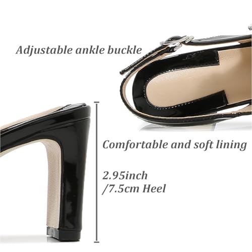 Women's Slingback Pumps with Sparkly Rhinestone Strap Buckle Pointed Closed Toe Block High Heel Sandals Fashion Adjustable Ankle Buckle Dress Shoe Party Wedding Prom4