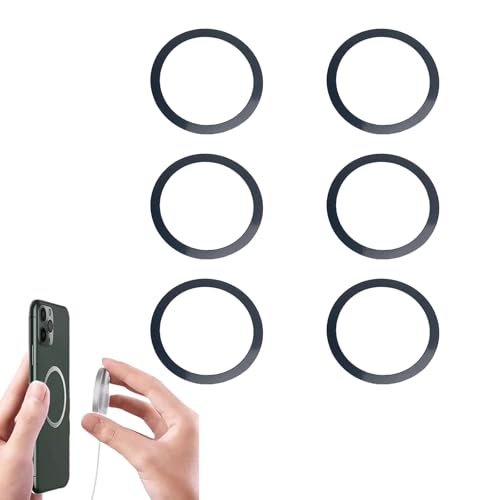6Pcs Rookii Universal Metal Rings Sticker for Magnetic Charger Compatible with Mag-Safe Magnetic Wireless,Ultra-Thin Car Charger Conversion Accessories (Black)