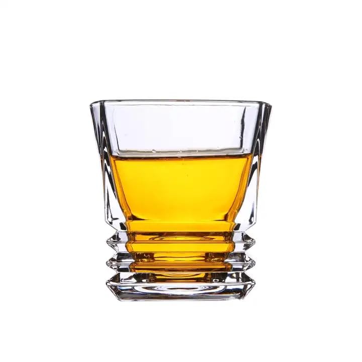 PATRANI FASHION Crystal Whiskey Glass 300 ML, Set of 4 Different Shape with Bottom Rocks Barware Set Diamond Glass Scotch, Bornbon, Brandy Glasses and Cocktail Drinks for Wine, Whiskey, Beer Glasses 3