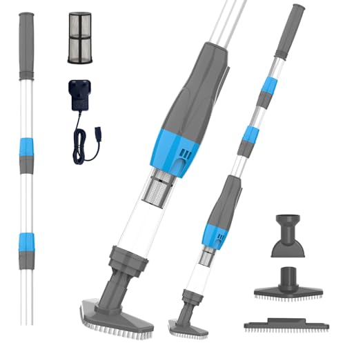 PoolyPoly Pool Vacuum Cleaner 3 in 1 Electric Pool Hoover with Length Adjustable Handle Rechargeable Vacuum for Spas Hot Tubs Small Pools 90 Minutes Running Time Grey