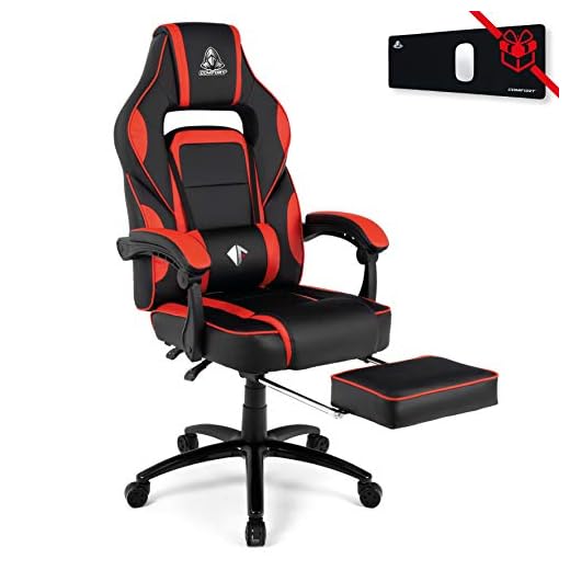 COMIFORT Gaming Stol med högdensitetsskum - vadderat fotstöd och lumbalkudde med vibration. Spelstolar, Gaming Stol Billig Reclining 135º med svängfunktion, vadderade armstöd - Monza Röd Färg
