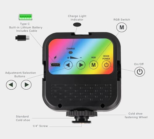 Luz de video RGB portátil con 70 LED, compatible con Panasonic Lumix S1H, temperatura de color ajustable y batería recargable de larga duración - imagen 7