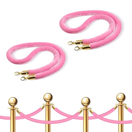 Corde en velours rose haut de gamme et mousqueton plaqué or pour tapis rouge