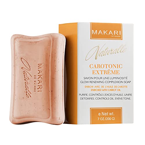 Jabón Aclarador de Piel Carotonic Extreme de 7oz de la Línea Naturalle de Makari- Jabón Exfoliante y Tonificante con Aceite de Zanahoria y FPS 15 - Blanqueador y Anti-edad para Manchas Oscuras Cover