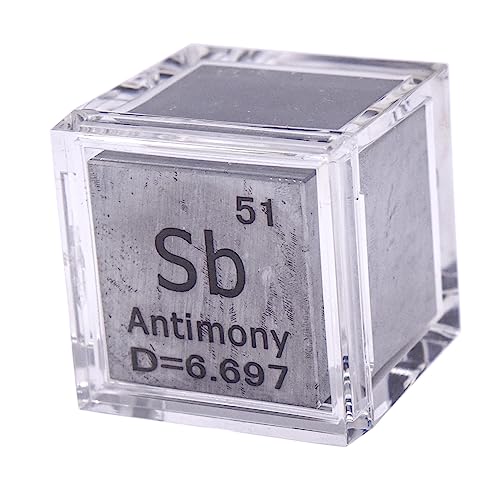 Image of 1 inch 25.4mm Antimony Metal Cube Sb up to 99.9% Pure Periodic Table Element Engraved Density Collection Science Education Display Block Cube + Acrylic Case Box - 1PC