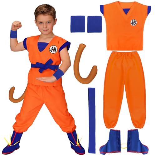 Kitimi Goku Kostüm Jungen Dragon Ball Kostüm für Kinder Super Saiyajin Kostüme mit Schwanz & Accessoires Cosplay Anime Outfit für Partys Karneval Halloween & Anime Fans (S)