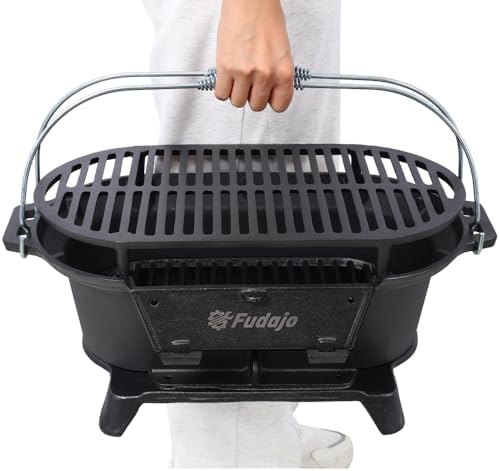 Cast Iron Portable Charcoal Hibachi Grill (Oval)