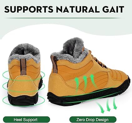 Image of Winter Footwear Barefoot Shoes Women Men Zero Drop Barefoot Hiking Boots Slip On Warm Waterproof Snow Boot Minimalist Wide Toe Ankle Booties Five Finger Hike Shoes Outdoor