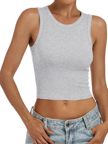 Image of ANRABESS Womens Crop Tank Tops High Neck Sleeveless Ribbed Knit Slim Fit Shirts 2026 Summer Casual Basic Workout Clothes