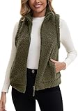 Maeau Weste für Damen, Fleece, Bodywarmer Plüschweste, grün, XXL