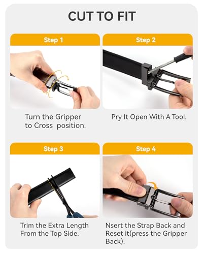 Image of Chaoren Leather Ratchet Belt 2 Pack Dress with Click Sliding Buckle 1 3 /8 inch in Gift Set Box - Adjustable Trim to Fit