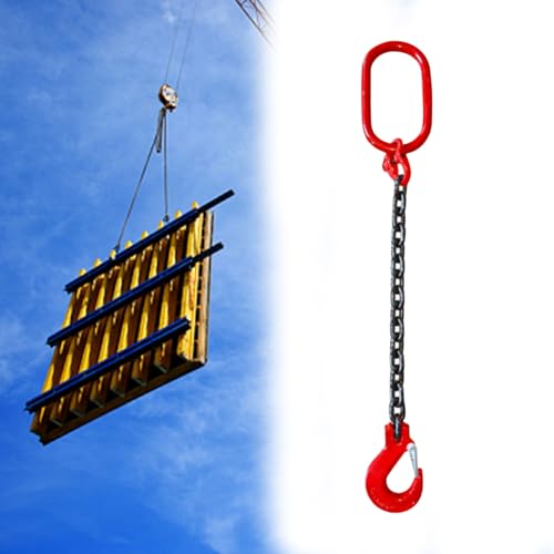 Chain Slings for Lifting/Engine/Forklift Hoist Crane, 1 2 3 5 8 11 Ton Lifting Chains with Hooks Single, Alloy Steel Lifting Chain for Cargo Security Towing(1 Ton 1 M 1 Hook)