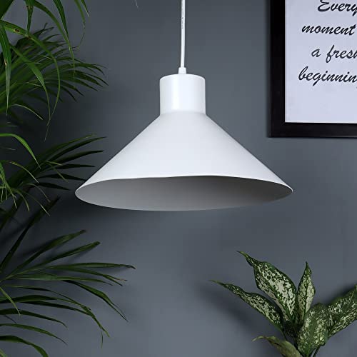 Image of MONI Lights Modern Pendant Ceiling Light for Living Room, Dining Room & Kitchen | Matte White Hanging Lamp | Home Decor Lighting Fixture for Bedroom & Cafe Ambience