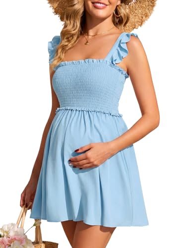 Summer Mae Smocked Maternity Swim Dress – Ruffle A-Line with Pockets, Comfortable Maternity Beachwear