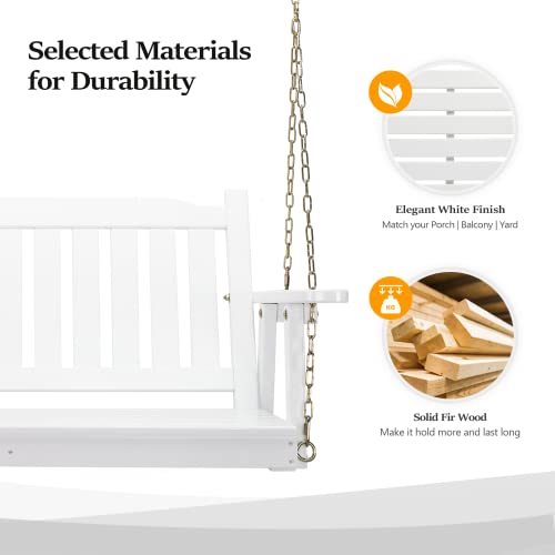 Image of VINGLI Upgraded 4 FT Wooden Porch Swing, 880 LBS Solid Fir Wood, White