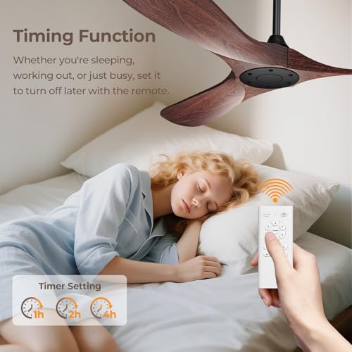 Image of Obabala 60 Inch Ceiling Fan Without Lights, Walnut Finish | Outdoor Ceiling Fan with Remote, 6-Speed Adjustable Reversible DC Motor for Patio & Living Room