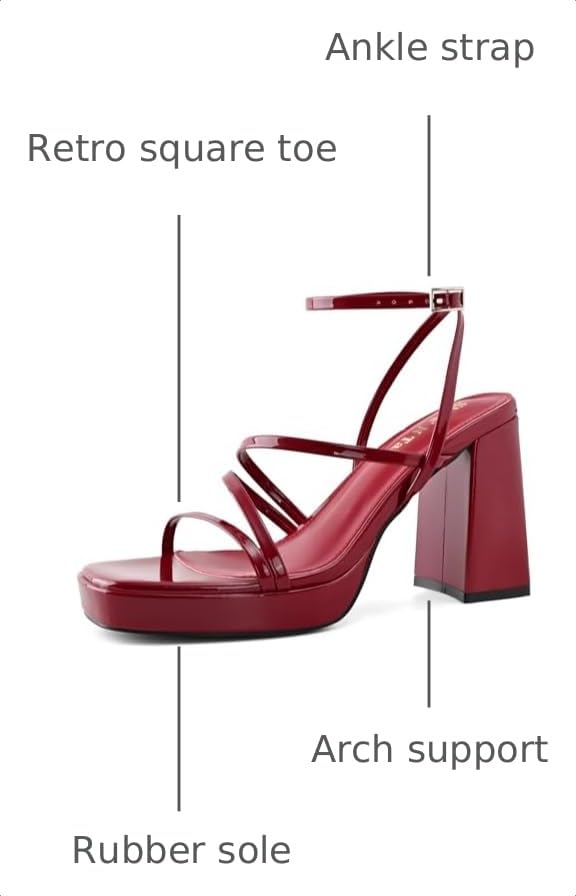 Image of Shoe'N Tale Platform Heels for Women Strappy Block Chunky Heels Square Toe Ankle Buckle Sandals