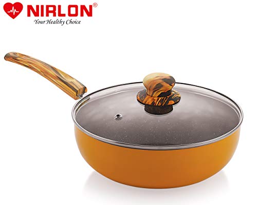 Image of Nirlon Orange Flamy 4-Piece Aluminium Non Stick Dishwasher Safe Cookware Gift Set with Glass Lid (Compatible with All Gas & stovetops Only)