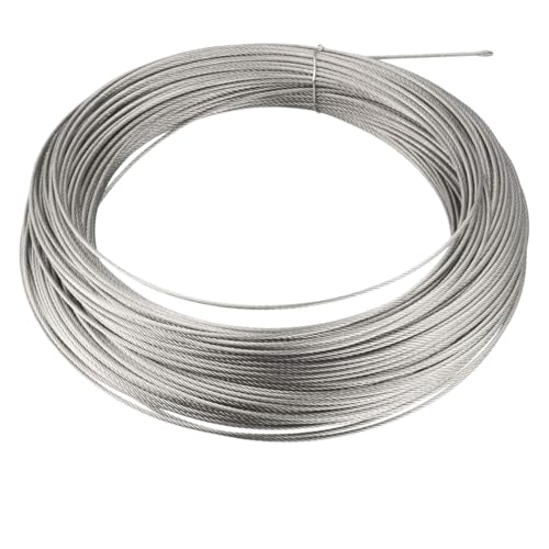 Image of Sparesdeal Stainless Steel Cable Wire Rope 7x7 Strands Aircraft Wire for Construction, Outdoors, Marine, Rigging, Decking, Railings Length 20 Mtrs (Steel Rope, Thickness 1 MM)